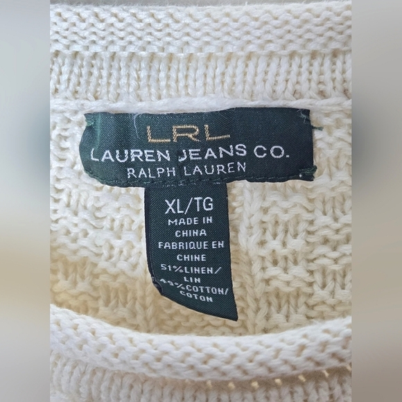 Women's Ralph Lauren Linen Blend Cable Knit Cottagecore Sweater, Size XL - Picture 2 of 2